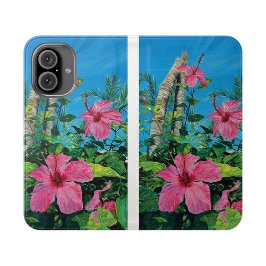 Colorful hibiscus flower design on a phone case