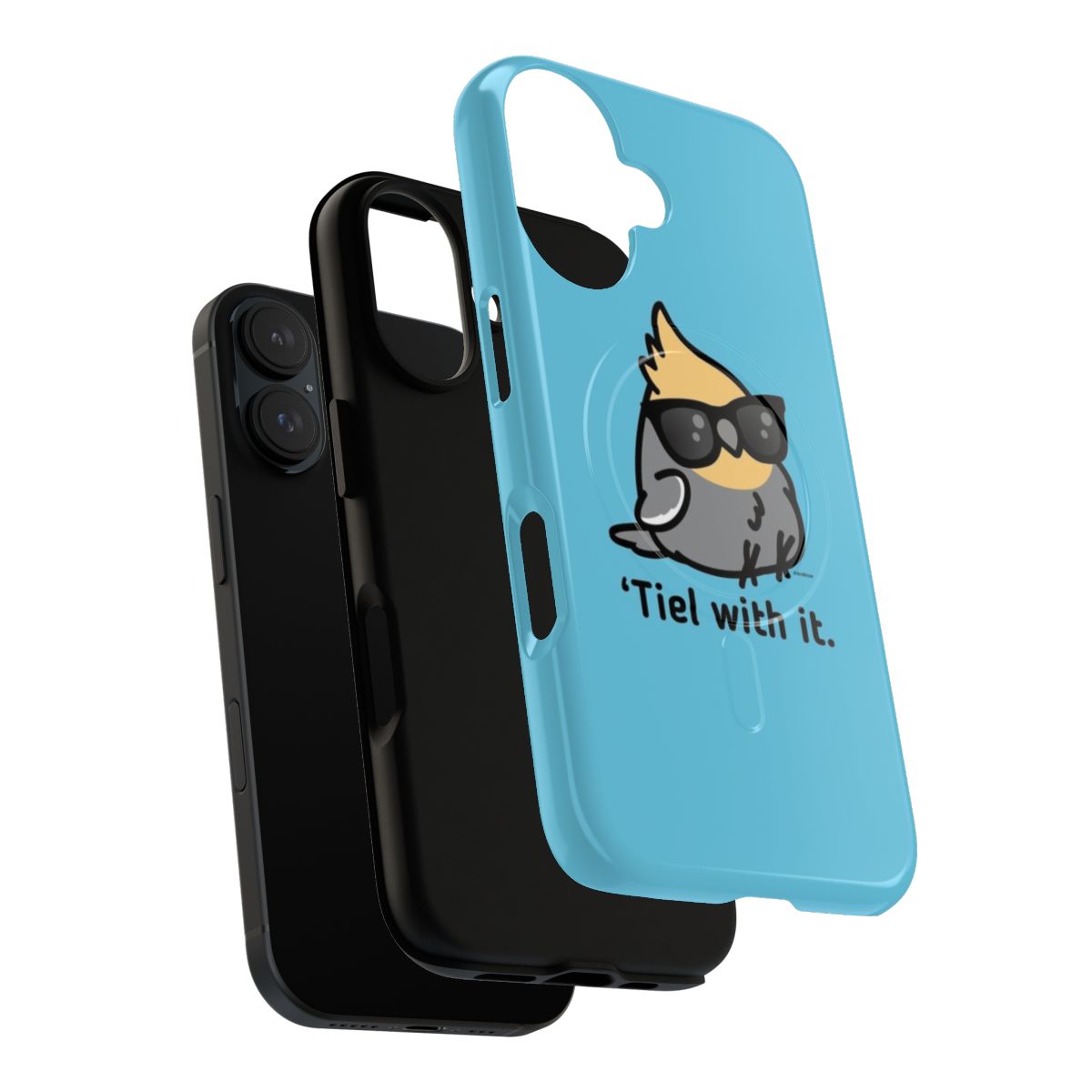 Grey cockatiel bird in a "deal with it" meme-inspired phone case design - Layers