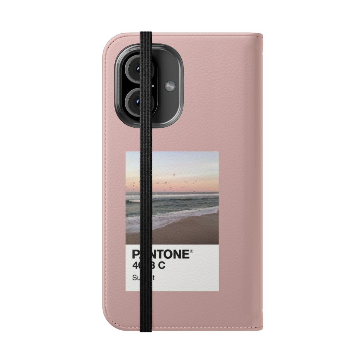 Vibrant Pantone-inspired phone case with a beach and sunset design - Folded Front