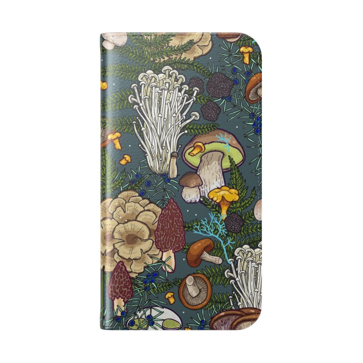 Flip phone case with a colorful mushroom forest pattern - Folded Back