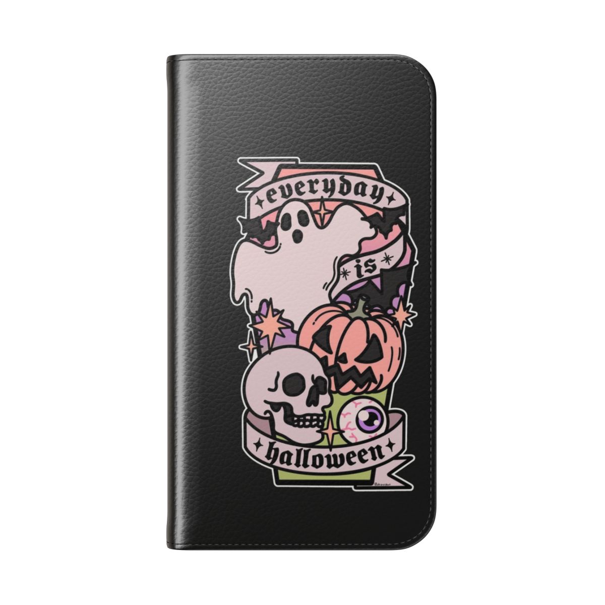 Spooky Halloween-themed phone case with creepy and witchy designs - Folded Back