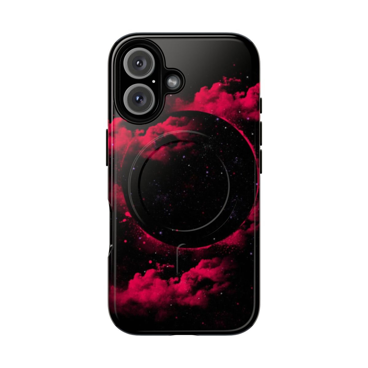 Space-themed phone case with black hole and celestial elements