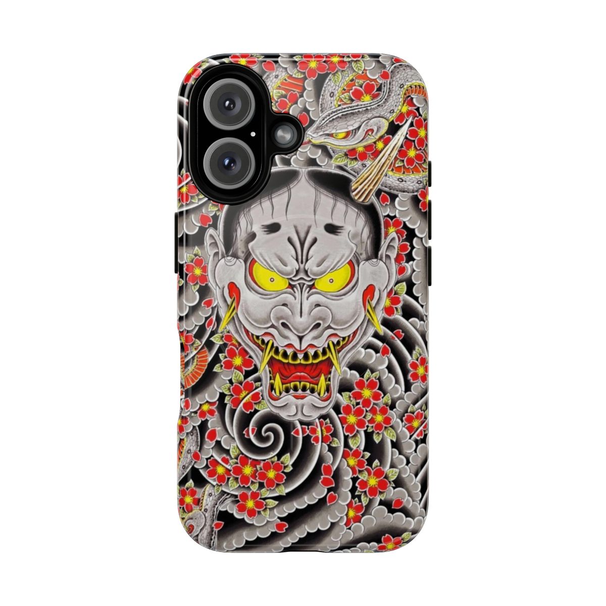 Tough magnetic phone case featuring the Hannya mask design, inspired by the character Goro Majima from the video game Yakuza 0.