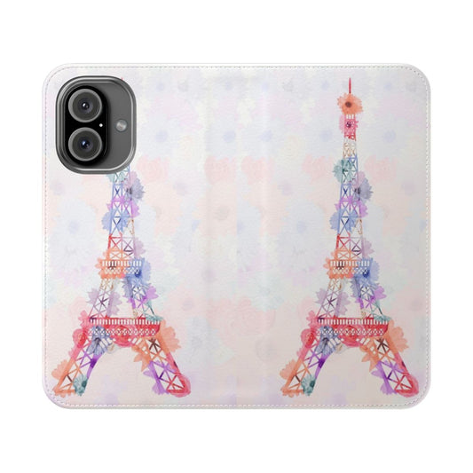 Vibrant floral pattern Eiffel Tower phone case