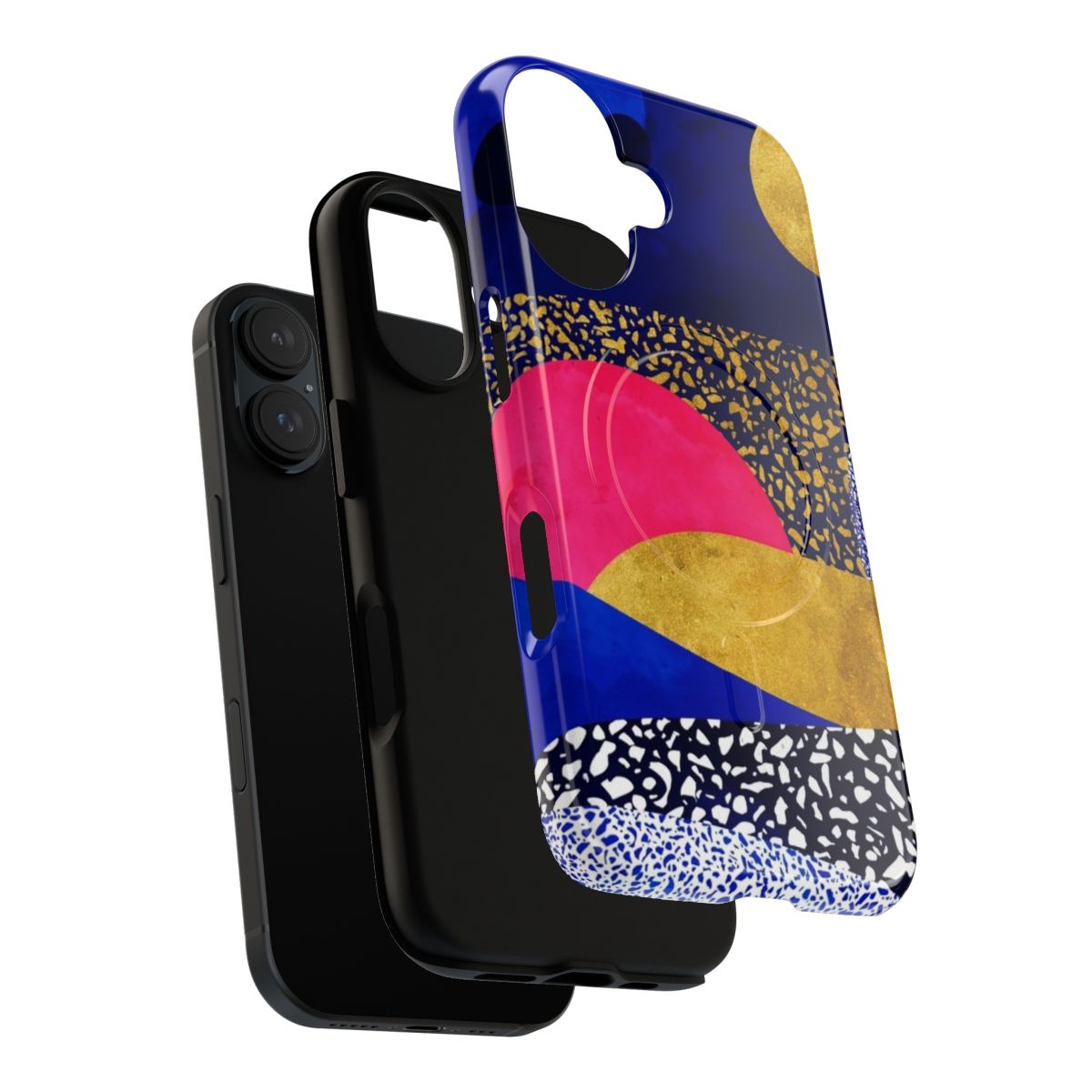 Terrazzo galaxy midnight blue yellow rose gold phone case with a unique and trendy design - Layers