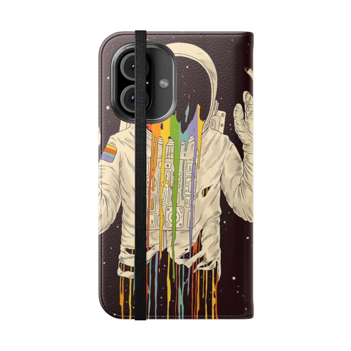 Surreal space-themed phone case with an astronaut, moon, and stars - Folded Front