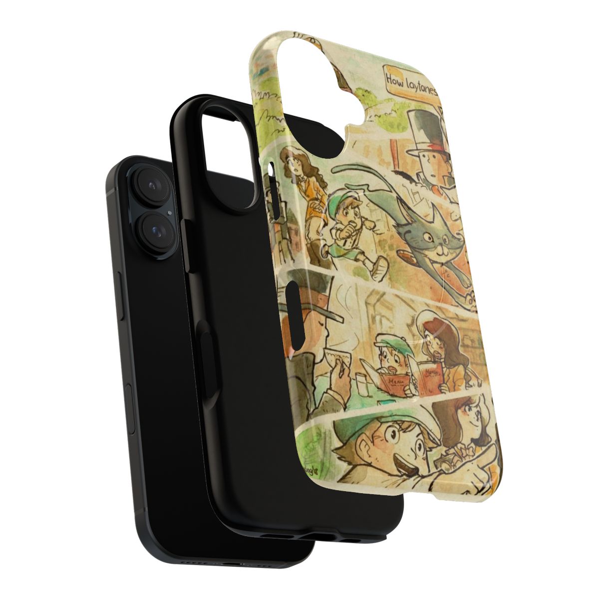 Professor Layton-themed phone case with watercolor-style artwork featuring characters from the video game series. - Layers