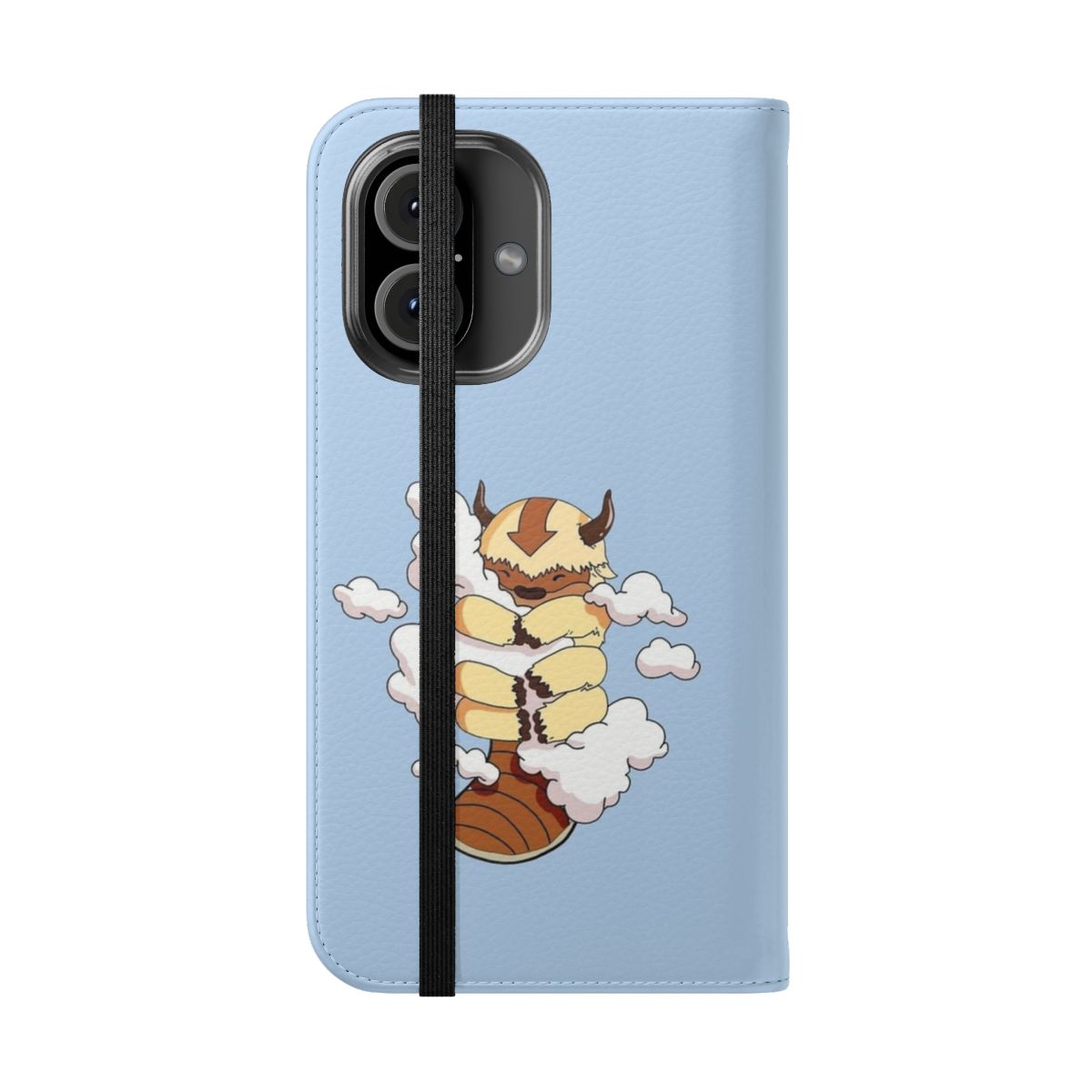 Flip phone case featuring Appa from Avatar: The Last Airbender with clouds in the background. - Folded Front