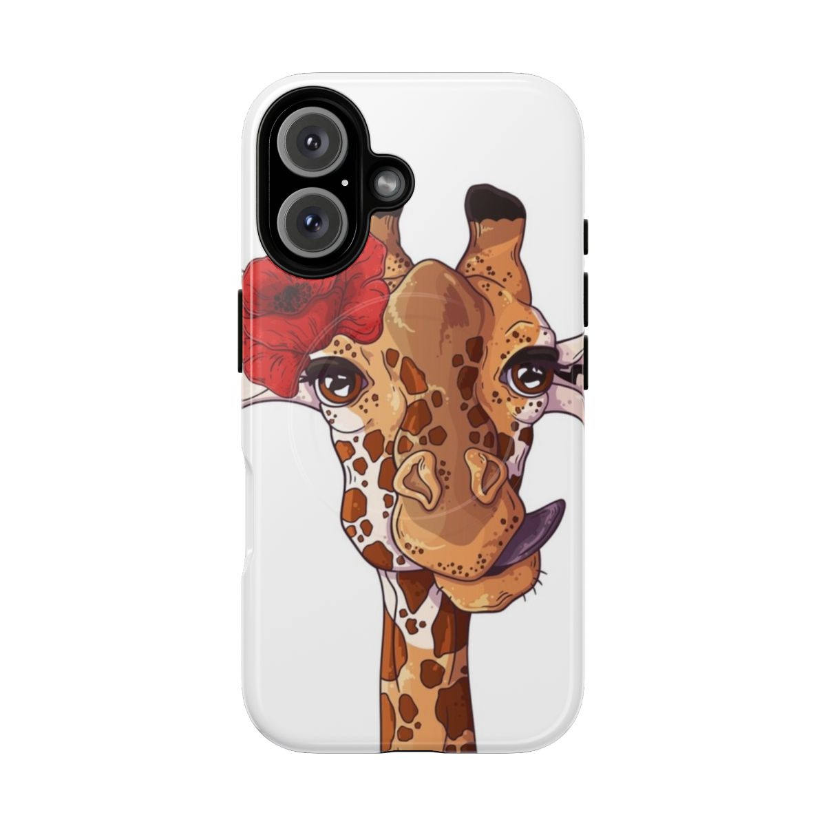 Cute giraffe with red poppy flower on a magnetic tough phone case