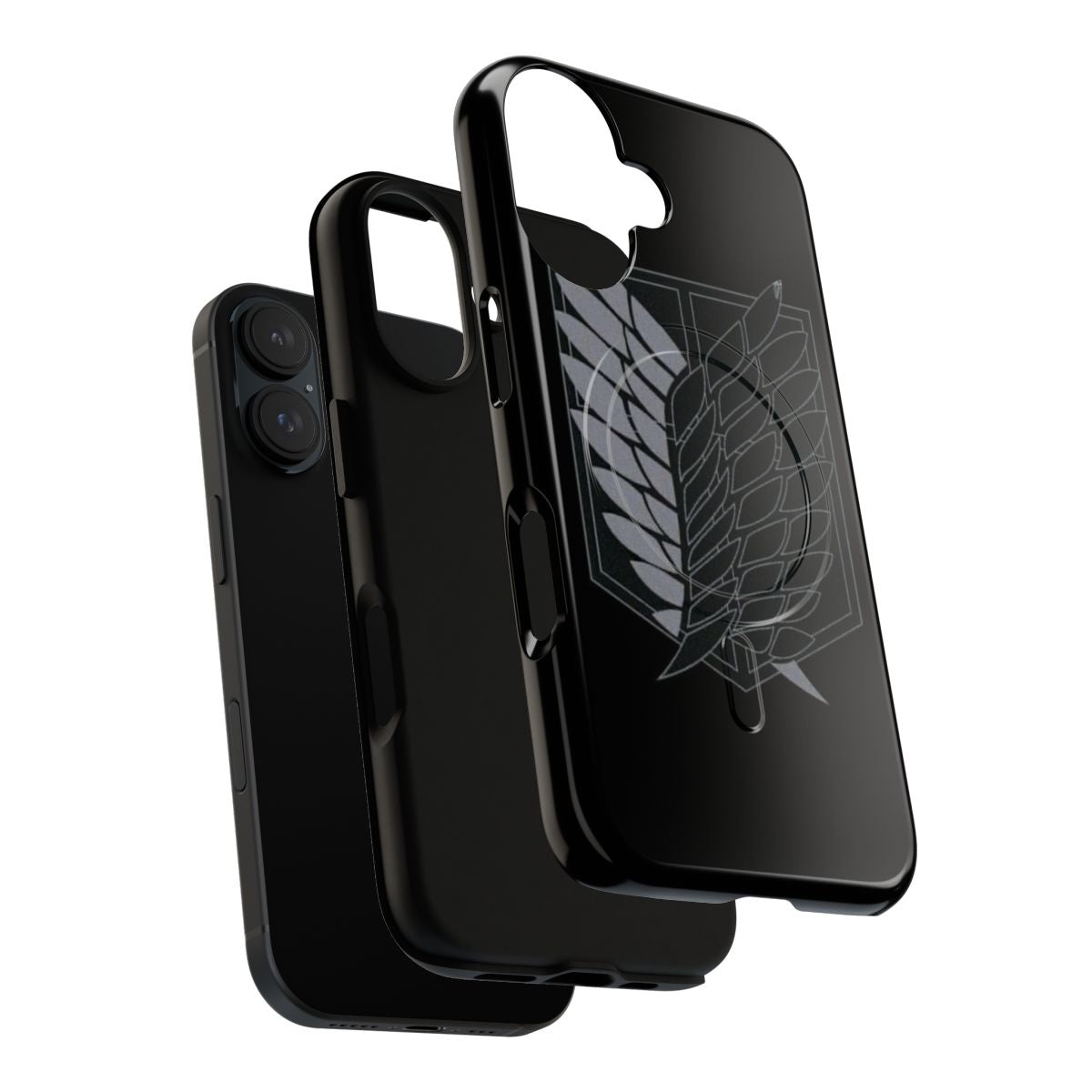 Magnetic tough phone case featuring the SNK Exploration Battalion logo and design in black and white - Layers