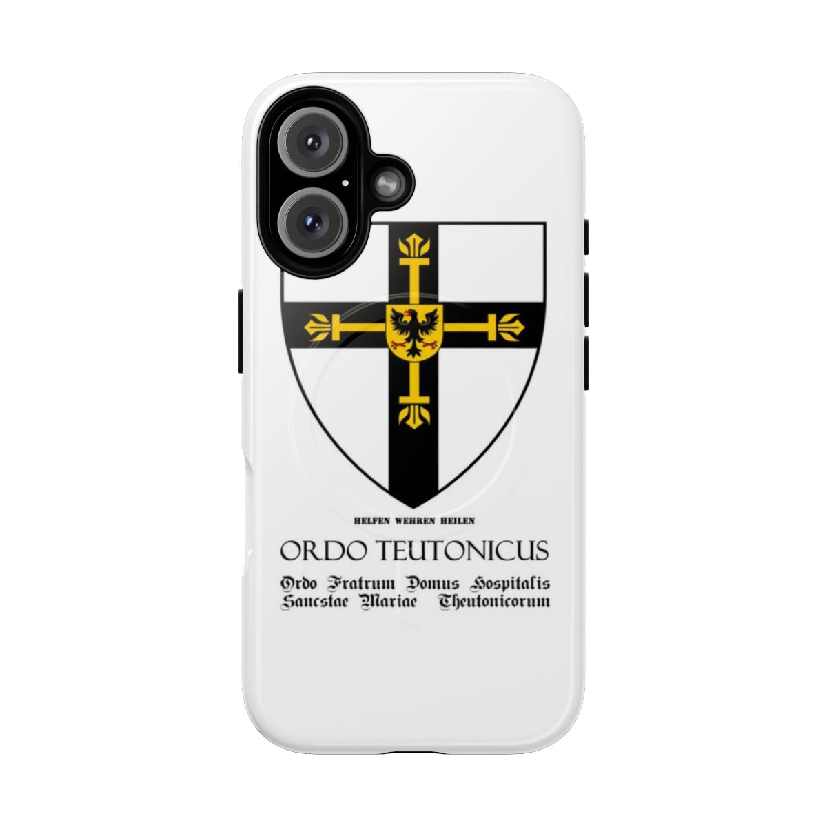 Tough phone case featuring the flag and coat of arms of the Teutonic Order, a medieval German crusader knight organization.