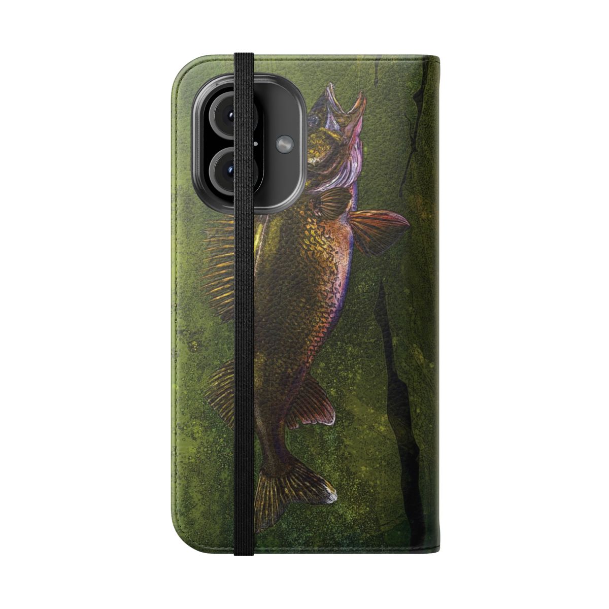 Walleye fishing art printed on a high-quality phone case - Folded Front