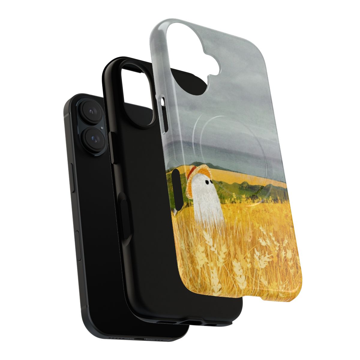 Spooky supernatural haunted ghost phone case with a wheat field landscape design - Layers