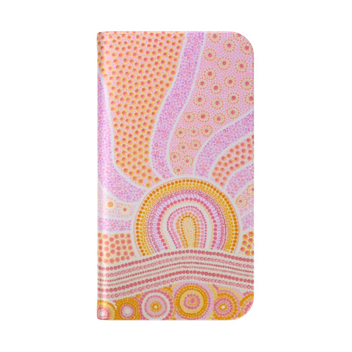 Vibrant tribal pattern flip cover phone case with aboriginal, indigenous, and first nations inspired dot painting design - Folded Back