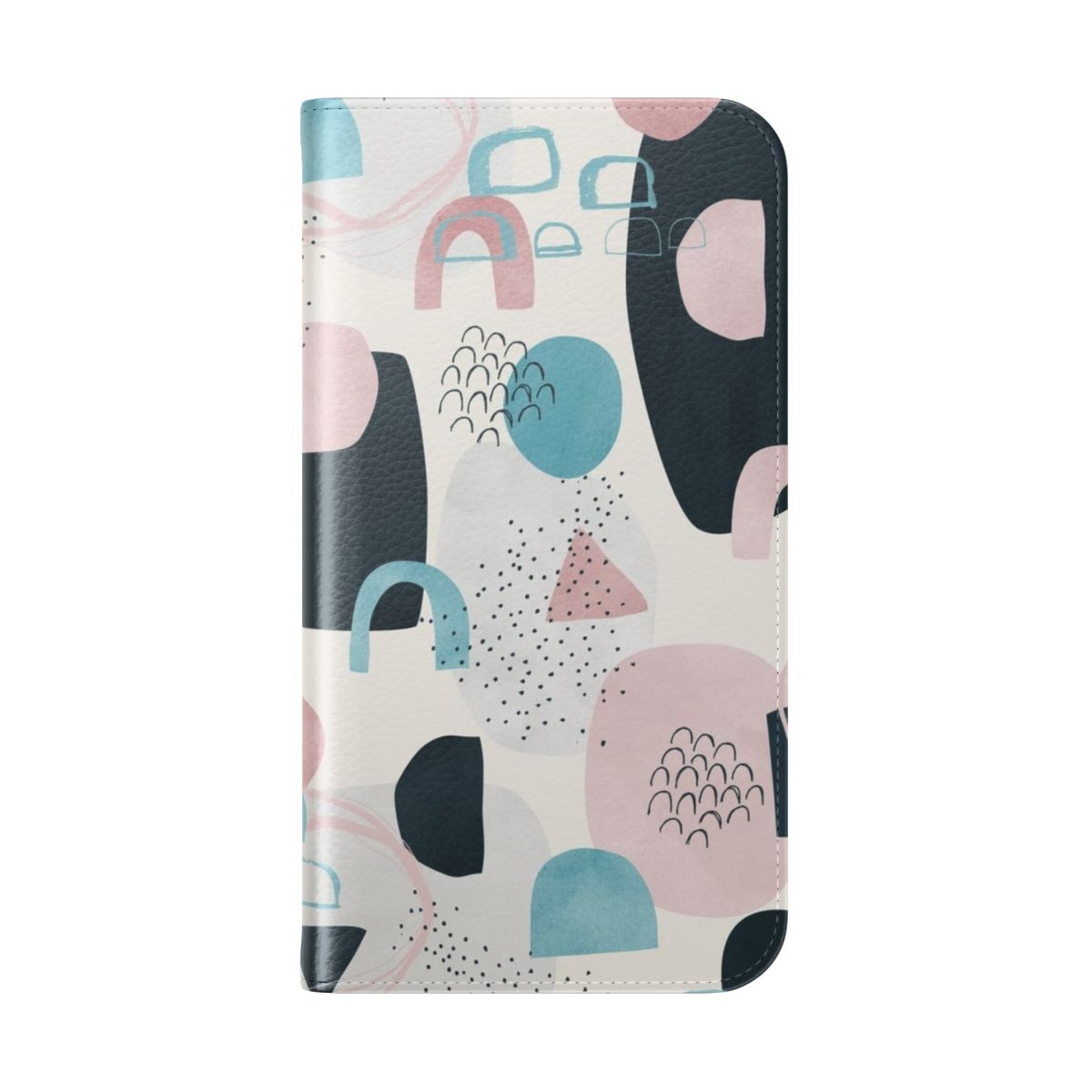 Vibrant abstract geometric pattern phone case cover in blue, pink, and minimal shapes. - Folded Back