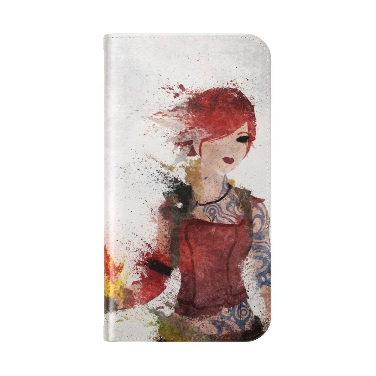 Flames gaming phone case with splatter art design - Folded Back