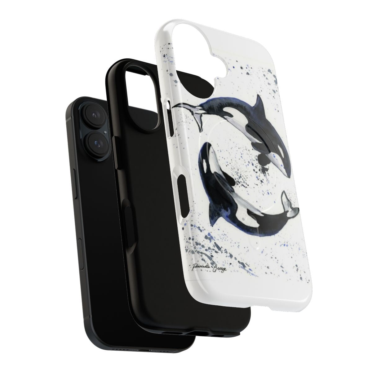 Magnetic tough phone case featuring a black and white orca whale design - Layers