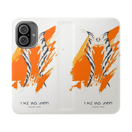 Ahsoka-inspired flip cover phone case featuring the Jedi apprentice Ahsoka Tano from the Star Wars universe.