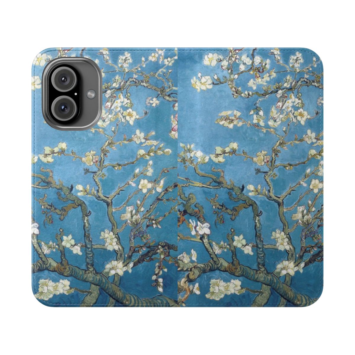 Flip cover phone case with Vincent van Gogh's famous "Branches with Almond Blossom" painting