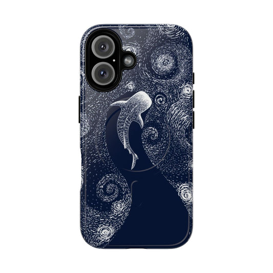 Artistic phone case featuring a whale shark in a Van Gogh-inspired space-themed design