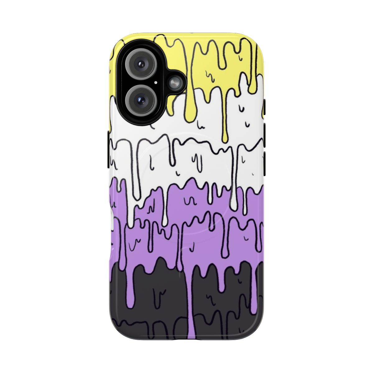 Pastel melting pride phone case with a non binary flag design and bright, colorful drip effects.