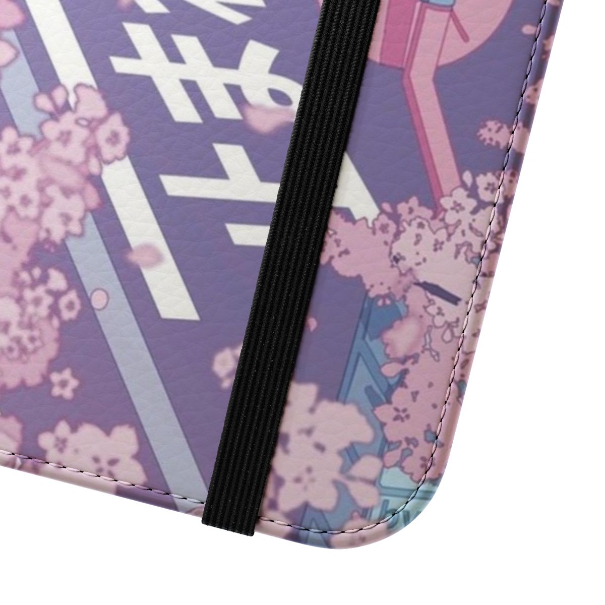 Pastel Japanese street scene with pink sakura tree blossoms, aesthetic phone case - Close Up