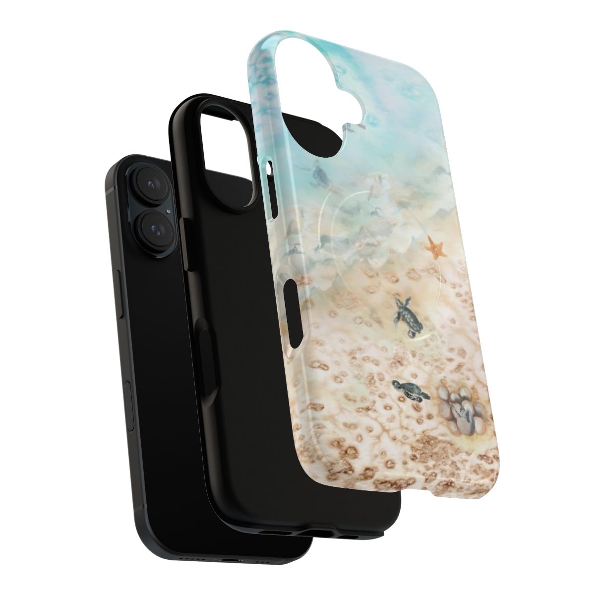 A vibrant, painterly image of a sea turtle swimming in the ocean depicted on a tough phone case - Layers