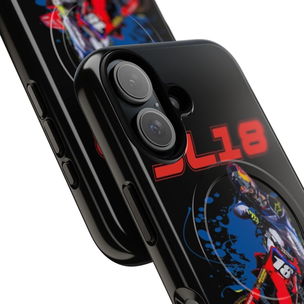 Jett Lawrence inspired magnetic tough phone case with motocross and supercross graphics - Detail