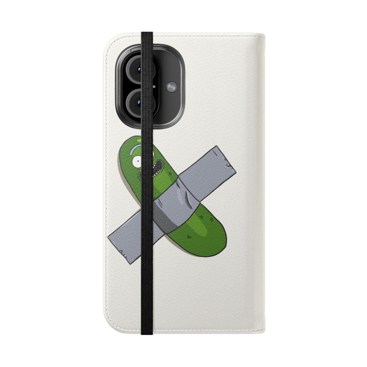 Pickle Rick Modern Art Inspired Phone Case with Cartoon Duct Tape Design - Folded Front