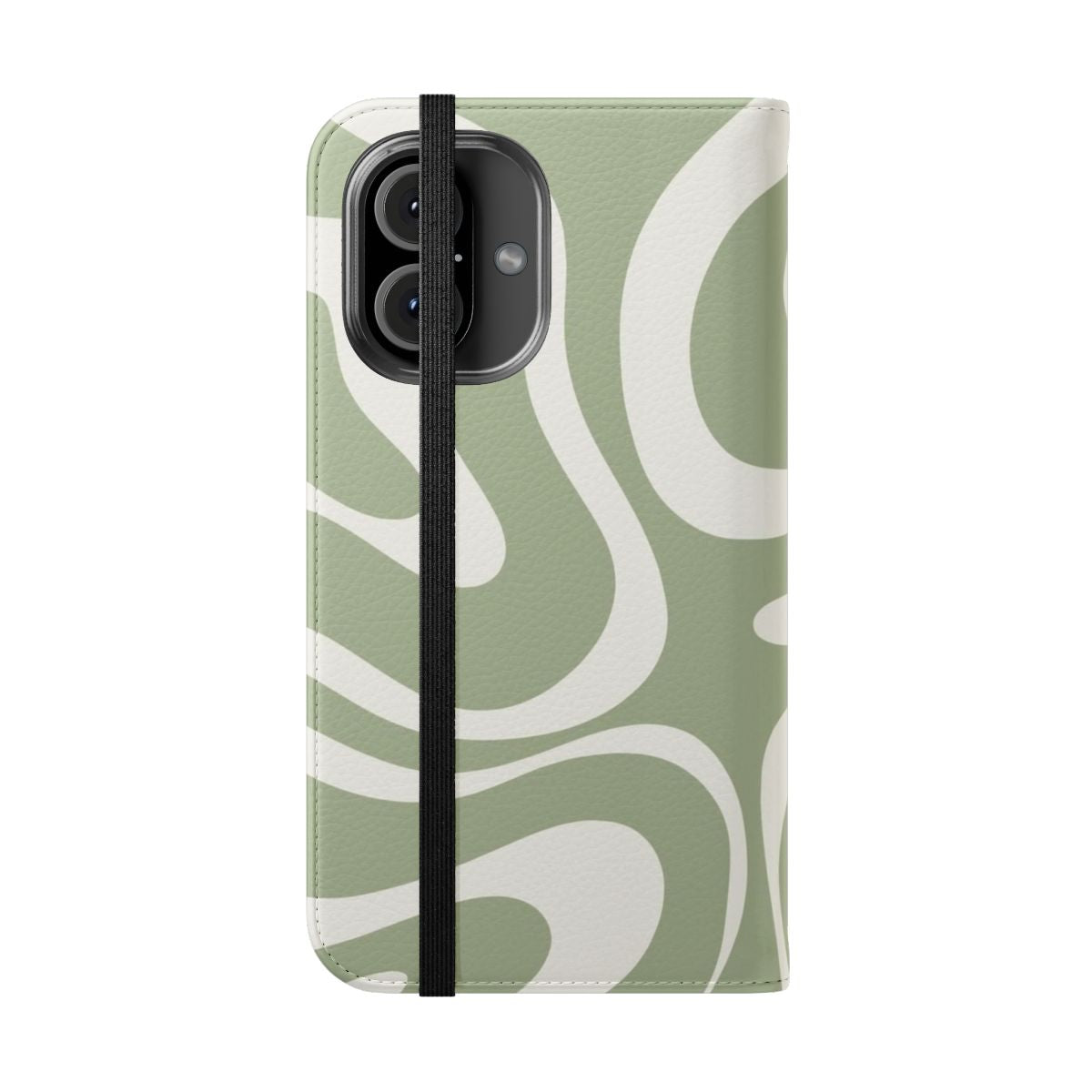 Muted sage green abstract pattern on a modern, trendy flip cover phone case - Folded Front