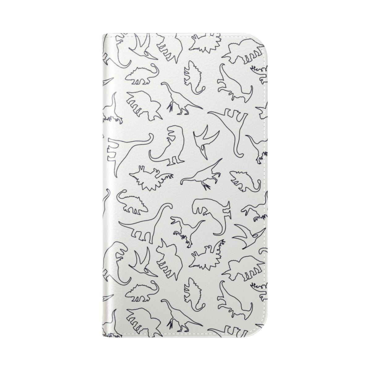 Dark silhouette dinosaur outline pattern on a flip cover phone case - Folded Back