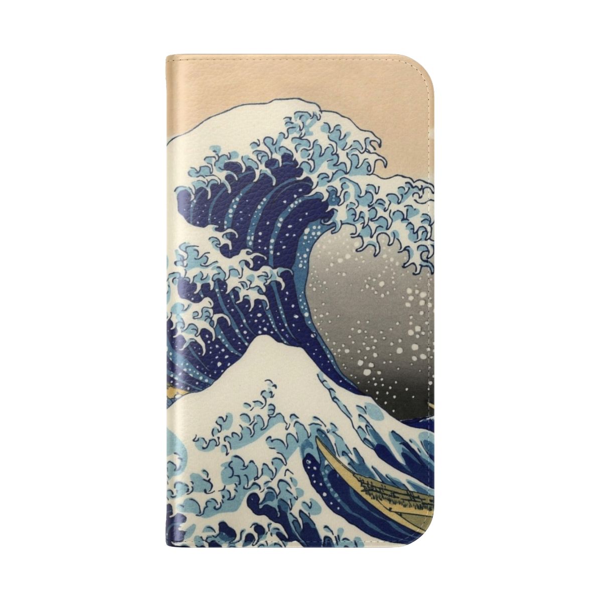 Stylish phone case featuring the iconic "The Great Wave off Kanagawa" artwork by the renowned Japanese artist Hokusai. - Folded Back