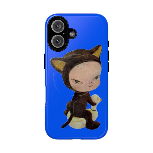 A tough, magnetic phone case featuring a design inspired by Yoshitomo Nara's 'Harmless Kitty' artwork.