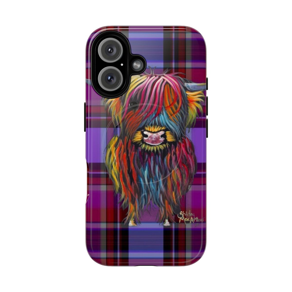 Magnetic Tough Phone Case featuring a Cute Highland Cow in a Tartan Pattern