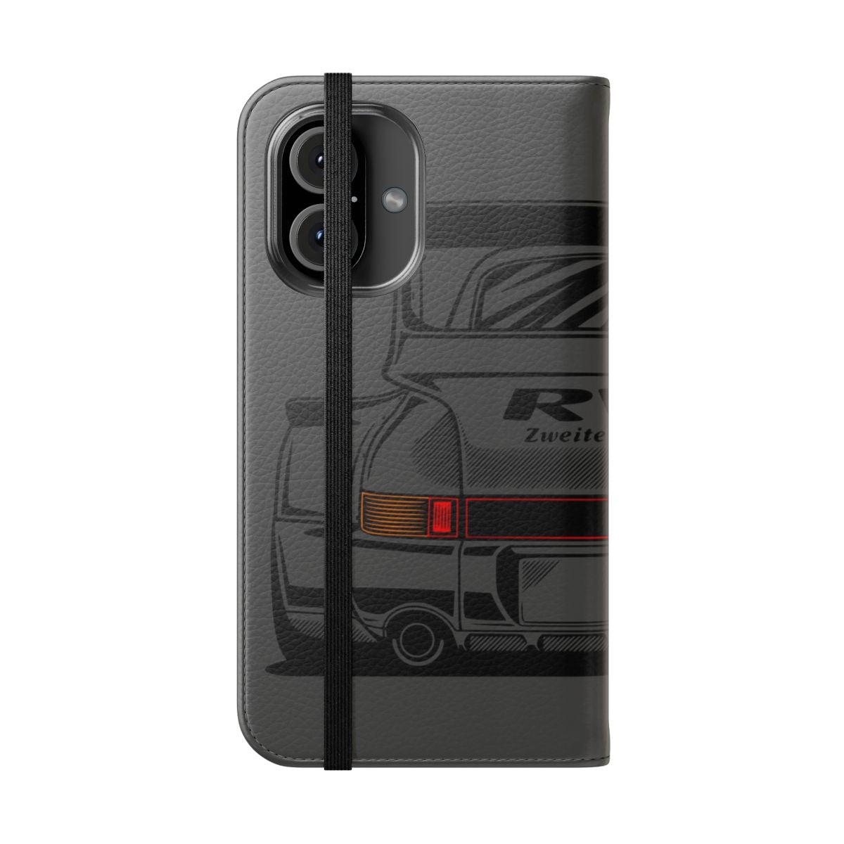 Stylish automotive-themed phone case inspired by the iconic Porsche 911 964 and JDM RWB design - Folded Front