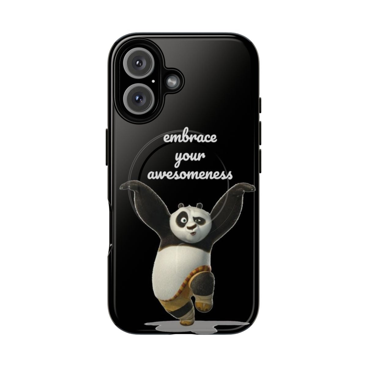 Panda-themed magnetic tough phone case with inspirational design