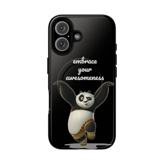 Panda-themed magnetic tough phone case with inspirational design