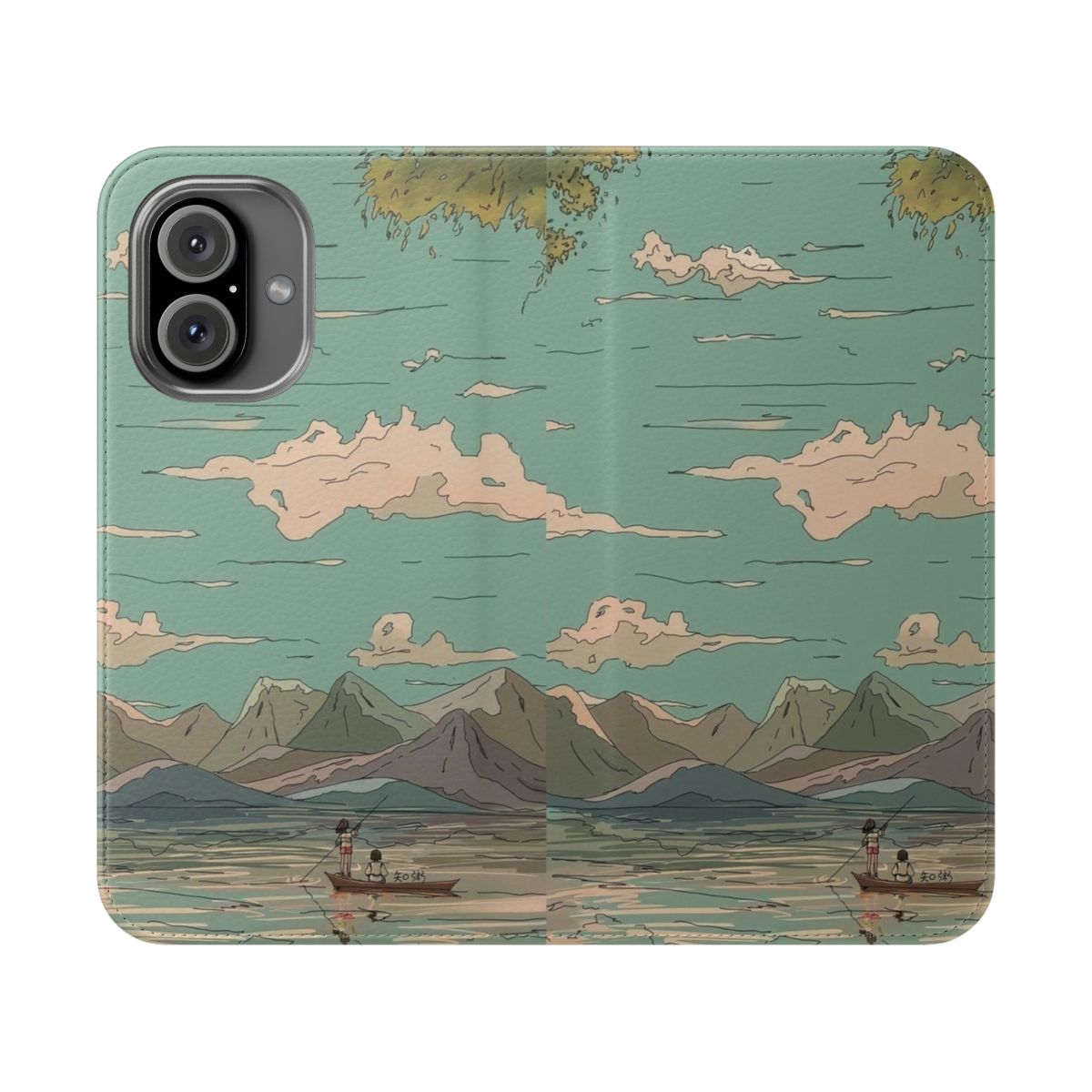 Anime-style flip phone case with beautiful Japanese scenery and soft, light aesthetic design