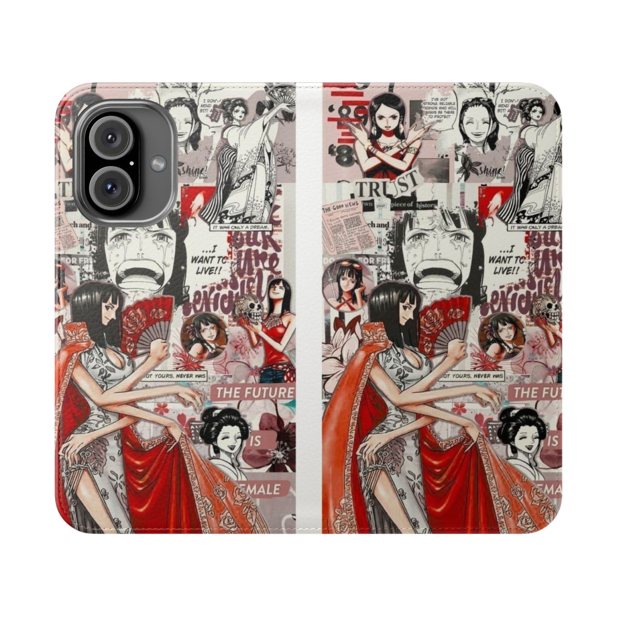 Anime flip cover phone case featuring the character Nico Robin from the popular anime series One Piece