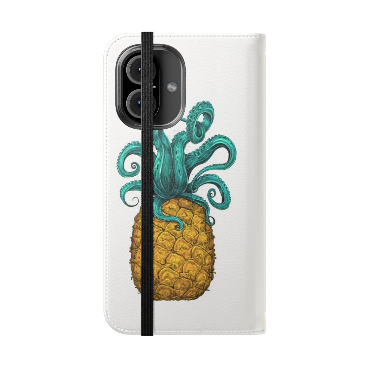 Tropical phone case with pineapple and octopus design - Folded Front