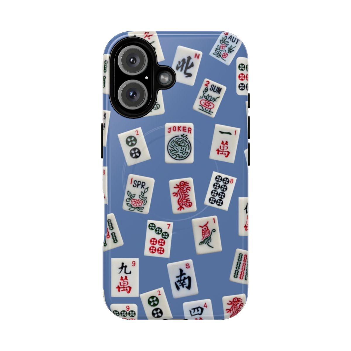 Mahjong tiles symbols design on a blue magnetic tough phone case