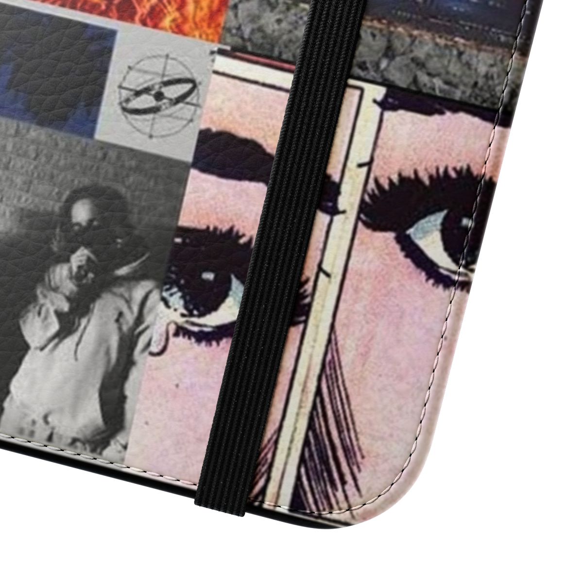 Dark, edgy flip phone case with suicide boys-inspired graphic design - Close Up