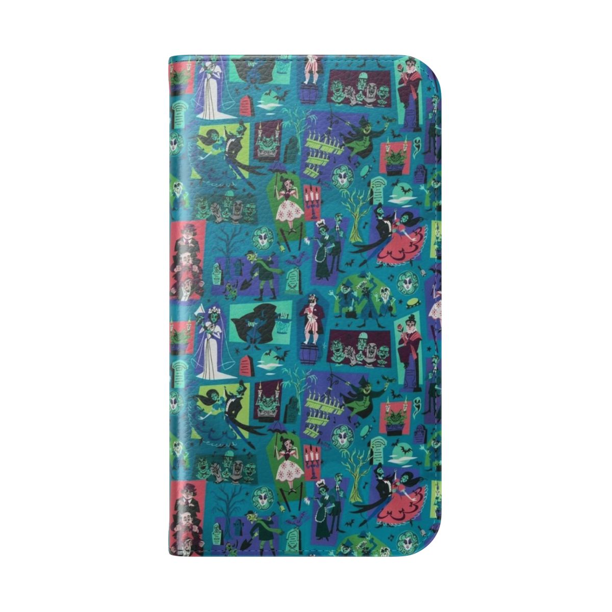 Haunted Mansion inspired flip cover phone case with a gothic, spooky design - Folded Back