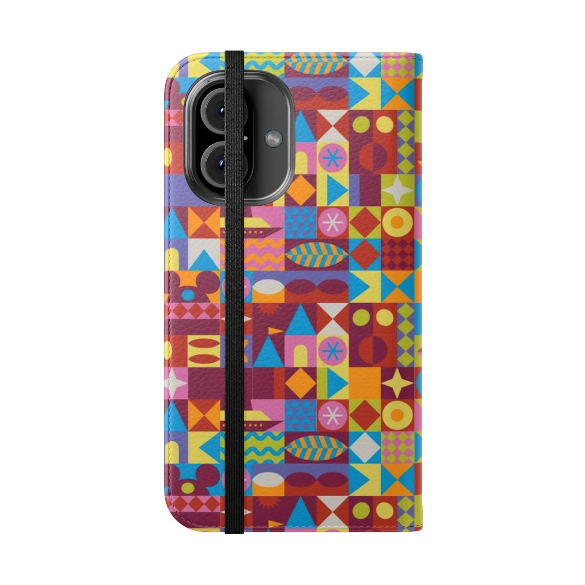 Retro-styled phone case with color block design, perfect for Disney enthusiasts. - Folded Front