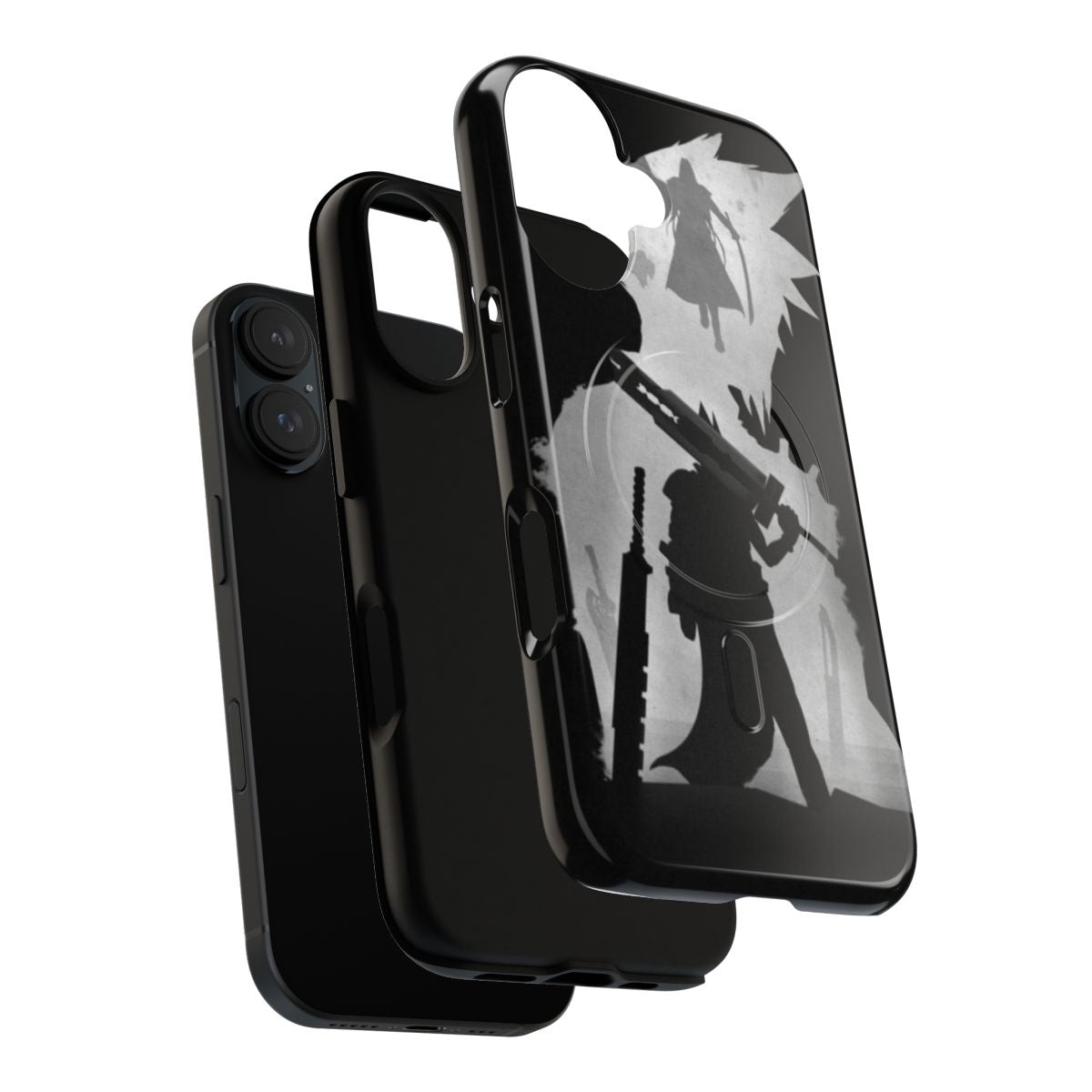 Monochrome Final Fantasy VII inspired magnetic tough phone case featuring Cloud Strife and Sephiroth - Layers