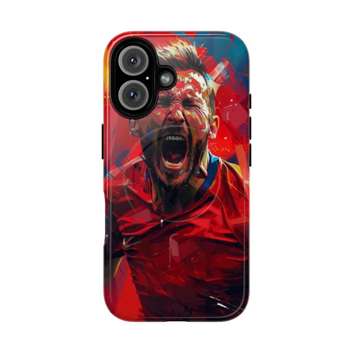 Colorful watercolor art phone case featuring soccer player Harry Kane