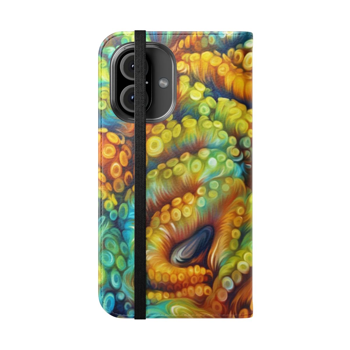 Vibrant tentacles phone case with a colorful, abstract nature-inspired design - Folded Front