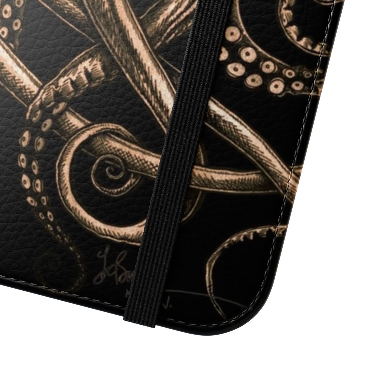 Detailed bronze-colored kraken phone case featuring intricate mollusc design - Close Up