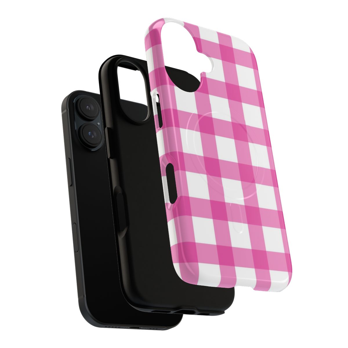 Pink and white gingham pattern phone case with magnetic closure - Layers