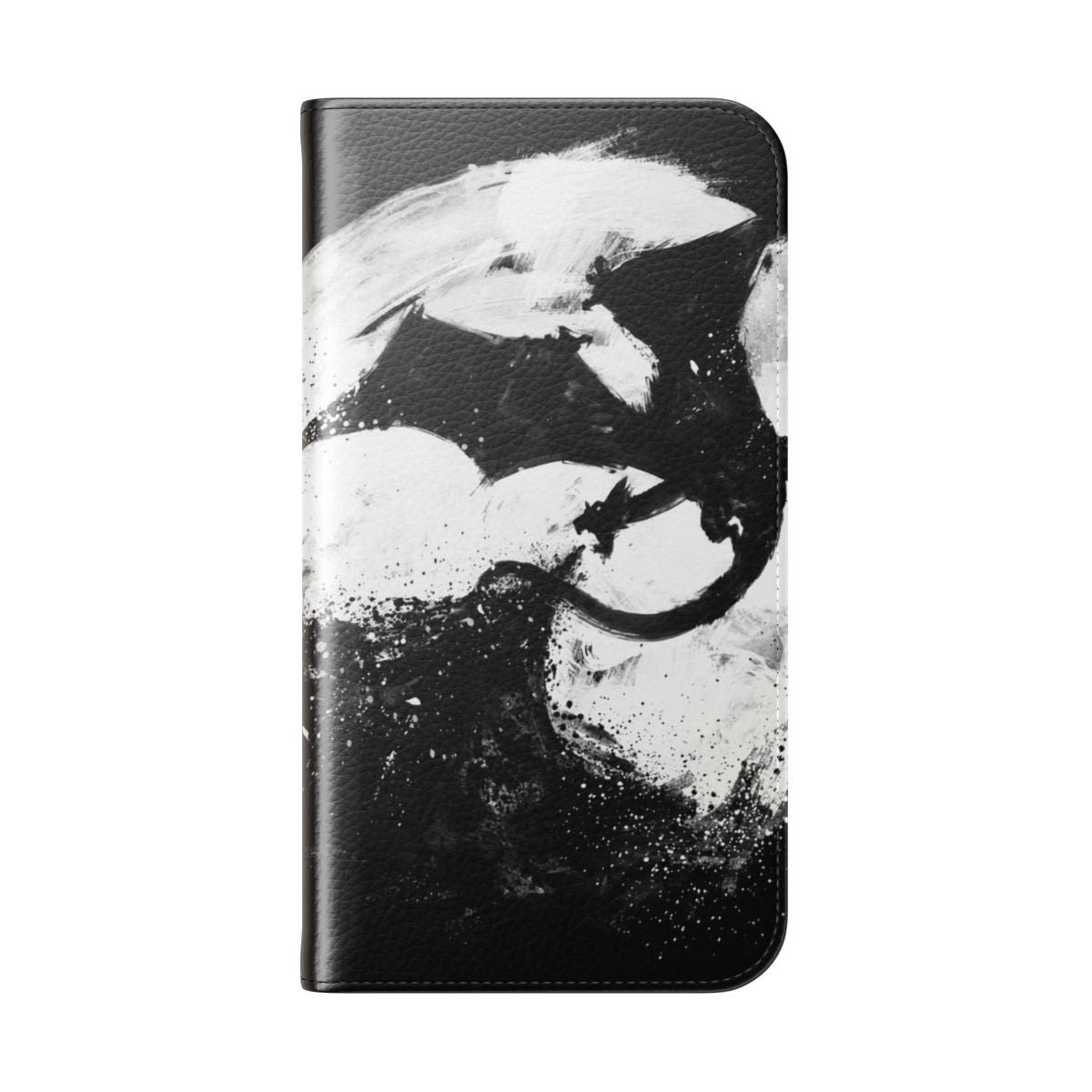 Enchanting fantasy flip cover phone case with dark night moon, dragon, and book cartoon designs - Folded Back